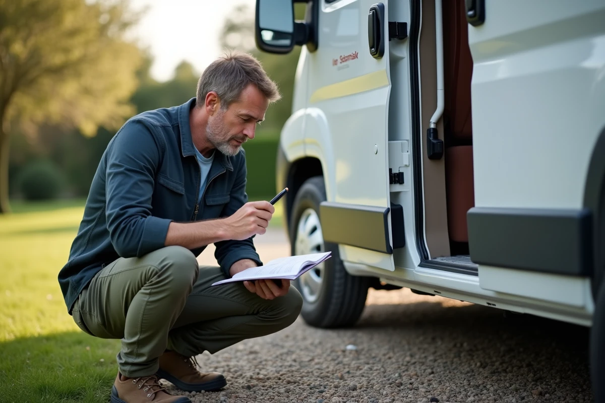 Homme en plein air vérifiant le contrôle du chauffage Truma Combi 6
